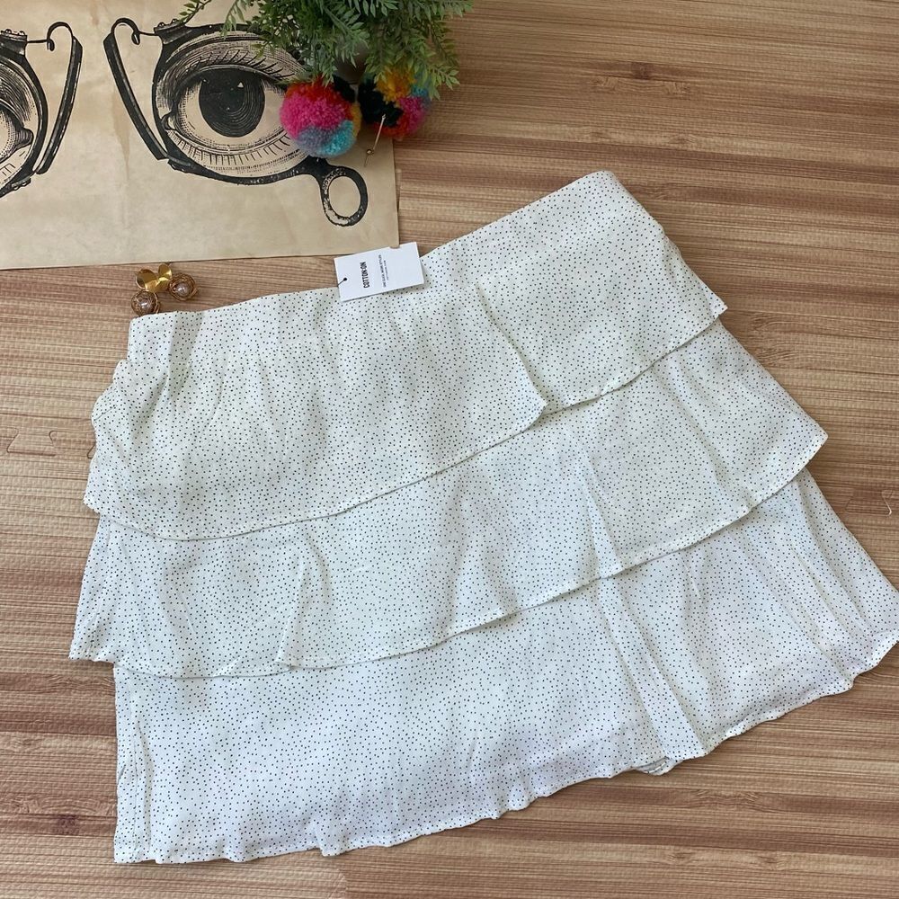 Cotton On NWT Polka Dot Tiered Mini Skirt Gardenia White & Black Sz Large